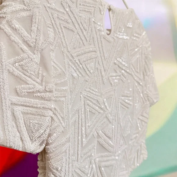 Forever 21 Ivory Geometric With Sequins Crop Top - Picture 3 of 7